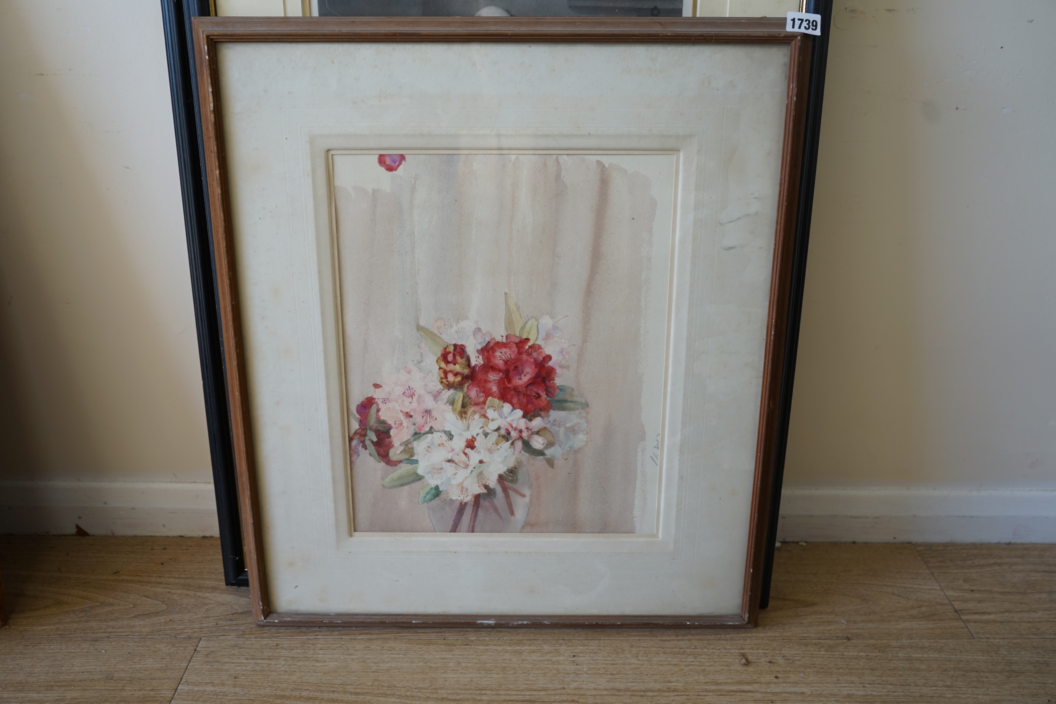 Nora H. Cullen (20th. C), watercolour, 'Sky and Rhododendron', signed, 35 x 40cm, and a sketch of a bunch of blossom, 40 x 32cm. Condition - fair